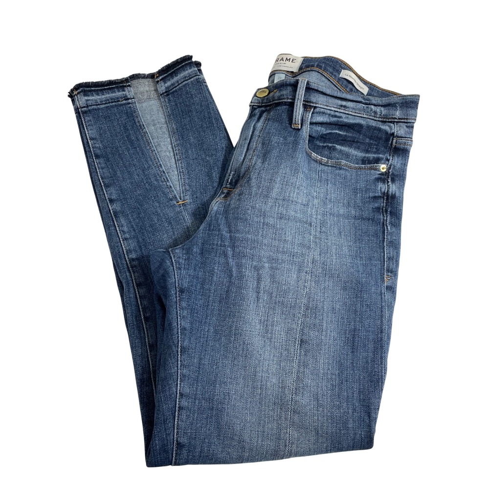 FRAME Le Nouveau Straight Jeans Women Size29 Blue Wash High Rise Split Raw Hem - Picture 11 of 12